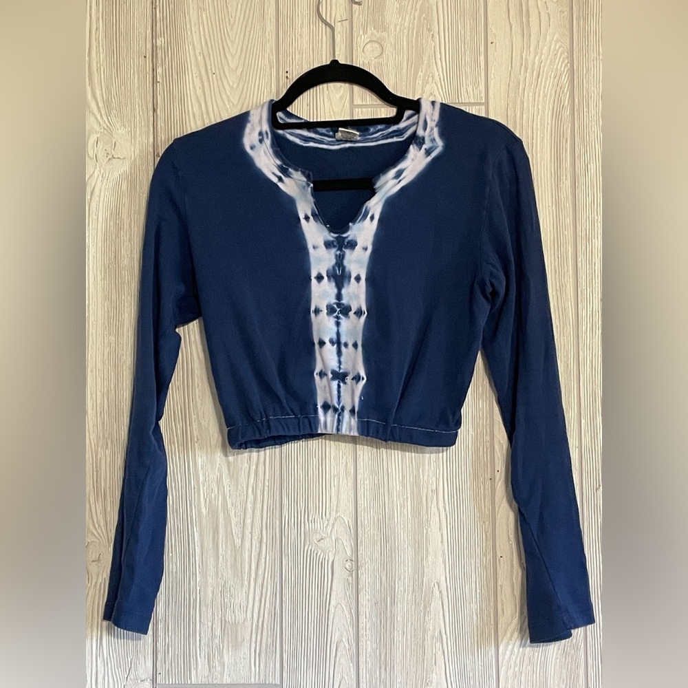 Prana Crop Blue Tie-Dye Shirt